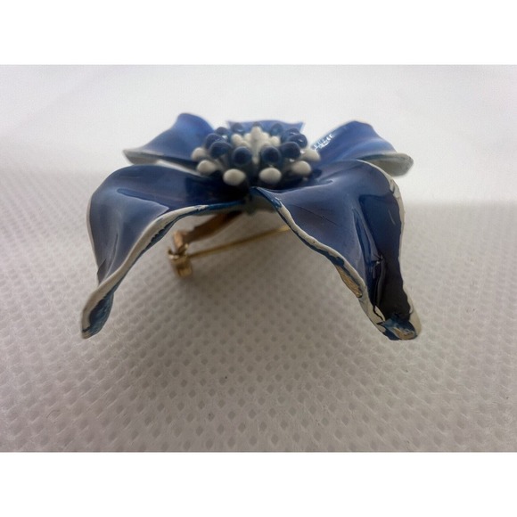 Vtg SIGNED Marked Mode ART Blue Flower Enamel Brooch Pin Circa 1940-1955 - Picture 6 of 10